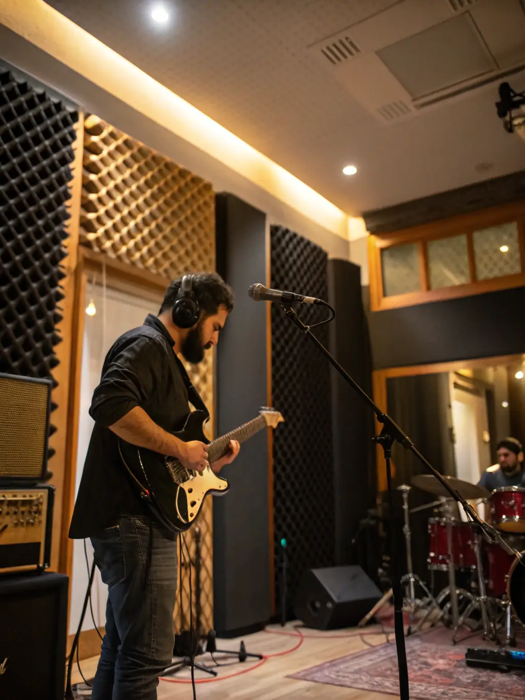 A photograph showing a recording session in progress, with Les Archets de Lyon musicians capturing their performance in a professional studio setting.