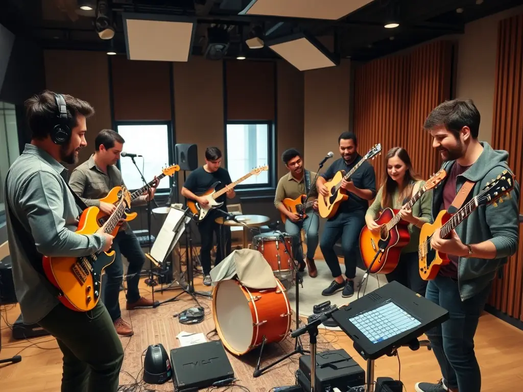 A photograph featuring Les Archets de Lyon collaborating with international musicians during a cultural exchange program, highlighting the ensemble's commitment to global partnerships.